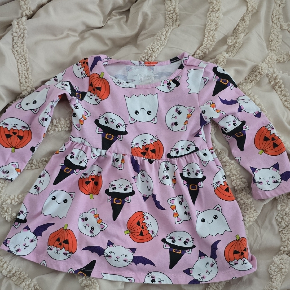 The Children's Place Pink Halloween Dress with Ghosts and Pumpkins
